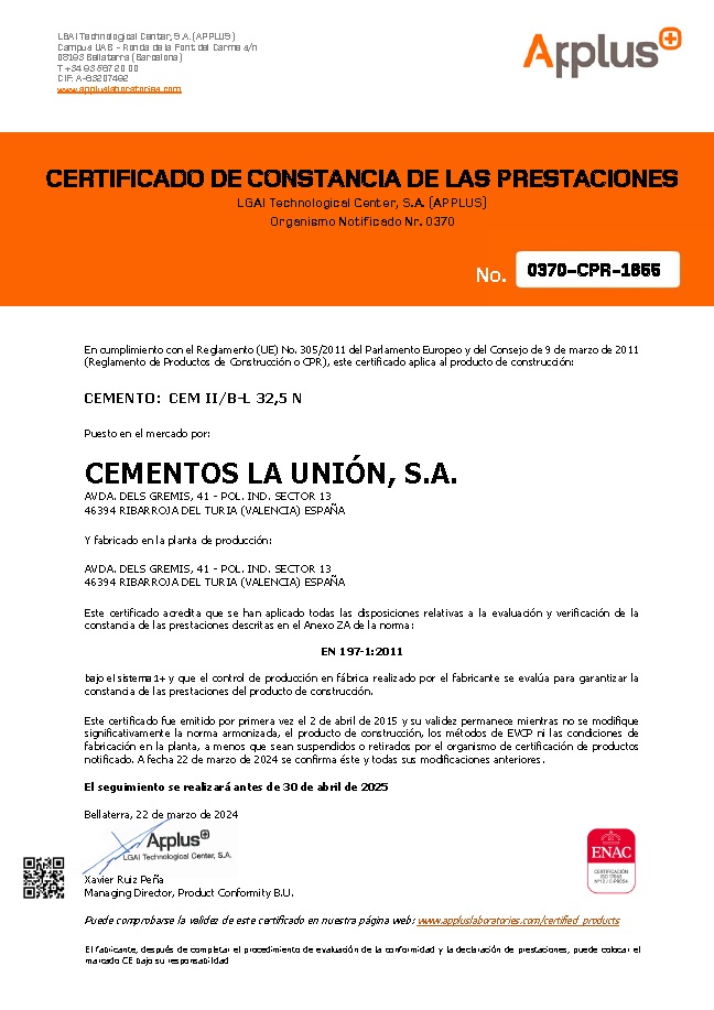 Certificaciones CEMENTOS LA UNION